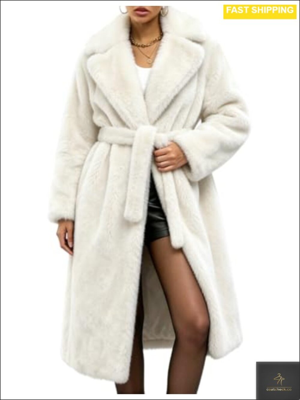 Womens Long Faux Fur Coat Winter Warm Fluffy Shawl Collar Jacket